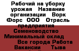 Рабочий на уборку урожая › Название организации ­ Ворк Форс, ООО › Отрасль предприятия ­ Семеноводство › Минимальный оклад ­ 30 000 - Все города Работа » Вакансии   . Тыва респ.,Ак-Довурак г.